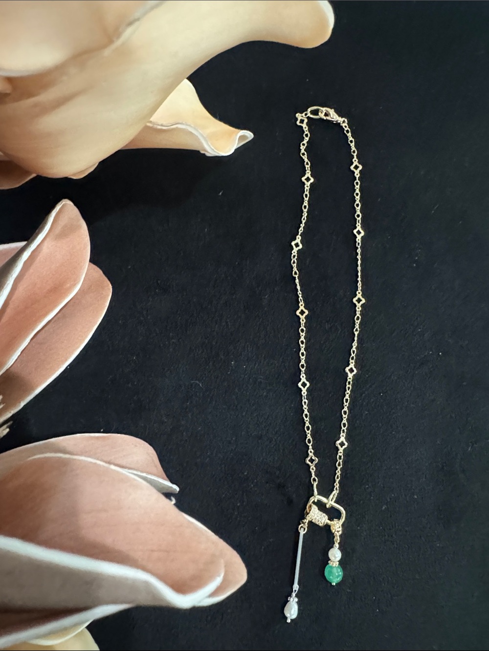 Gold Tone Emerald Drop Station Necklace Fashion Jewerly